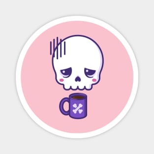 Dead inside, but caffeinated - kawaii skull with coffee cup Magnet